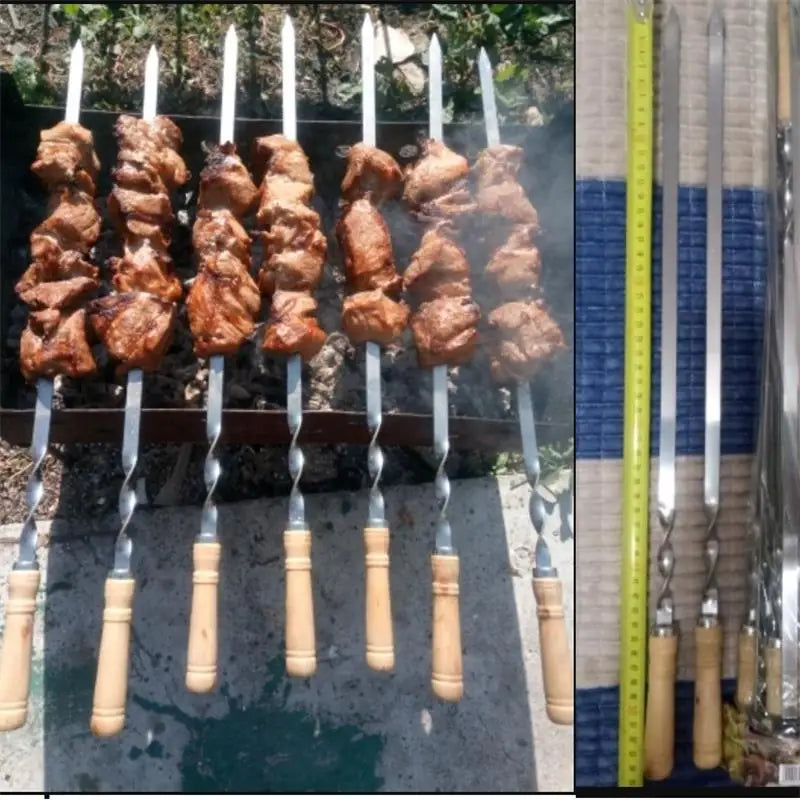 BBQ Spieße 55 cm aus Edelstahl – 6er Set mit Holzgriff für Grill & Camping