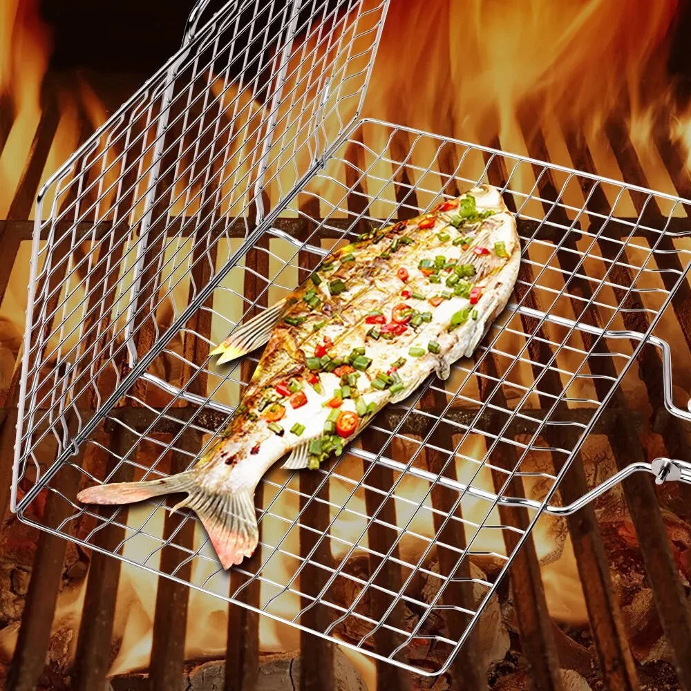Edelstahl BBQ Grillkorb mit Antihaft-Gitter – Perfekt für Fleisch, Gemüse & Steak | Wiederverwendbare Grillmatte