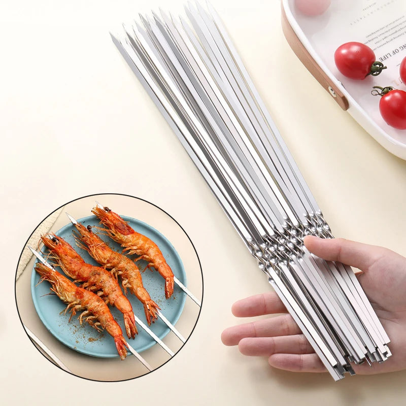 10/20 Stück Flache Edelstahl Grillspieße – Wiederverwendbare BBQ-Spieße für Fleisch & Gemüse | Ideal für Camping & Party