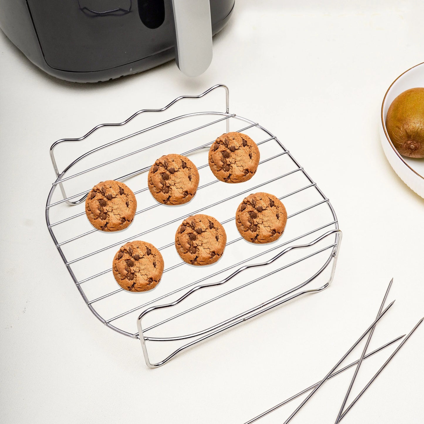 Doppelschichtiges Airfryer-Gestell – Rostfreier Edelstahl-Grillrost für Heißluftfritteusen, Mehrzweck-Zubehör