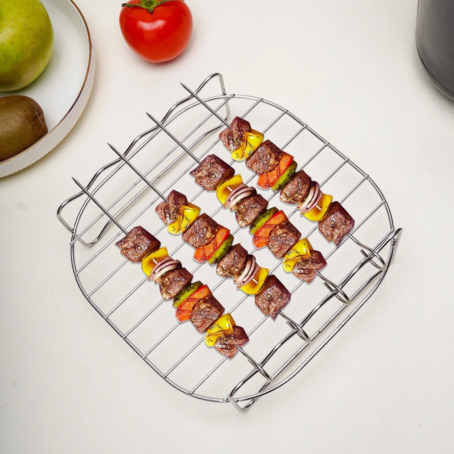 Doppelschichtiges Airfryer-Gestell – Rostfreier Edelstahl-Grillrost für Heißluftfritteusen, Mehrzweck-Zubehör