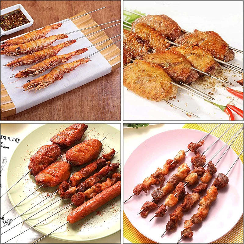 10/20 Stück Flache Edelstahl Grillspieße – Wiederverwendbare BBQ-Spieße für Fleisch & Gemüse | Ideal für Camping & Party