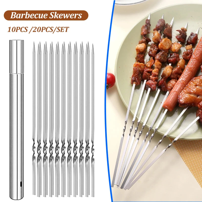 10/20 Stück Flache Edelstahl Grillspieße – Wiederverwendbare BBQ-Spieße für Fleisch & Gemüse | Ideal für Camping & Party