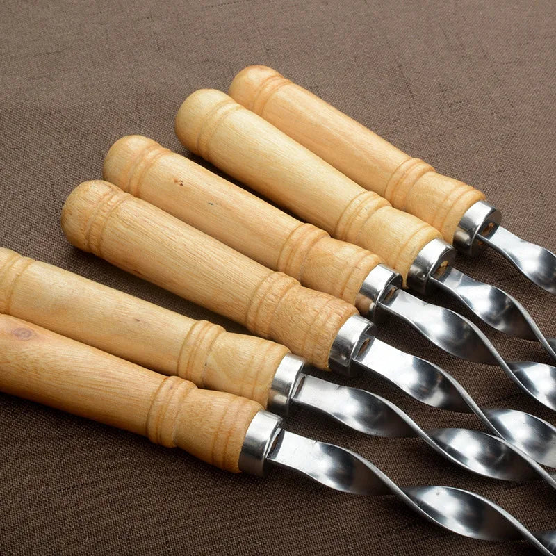 BBQ Spieße 55 cm aus Edelstahl – 6er Set mit Holzgriff für Grill & Camping