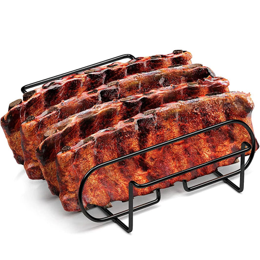 BBQ-Rippenhalter aus Stahl – Antihaftbeschichtetes Rippengestell für Gasgrill, Smoker oder Ofen, hält bis zu 4 Rippchen