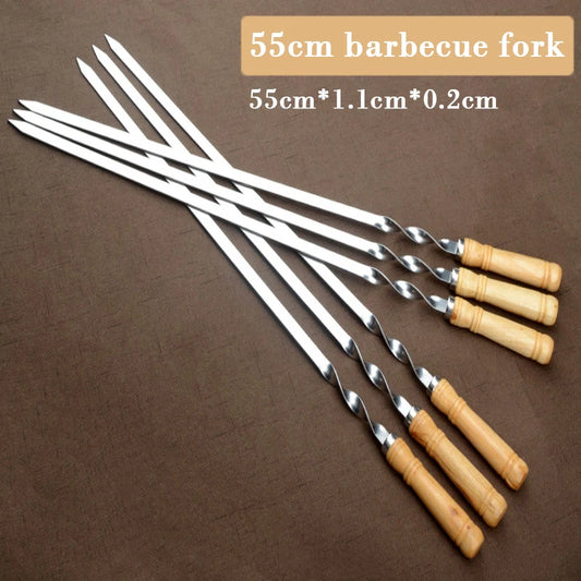 BBQ Spieße 55 cm aus Edelstahl – 6er Set mit Holzgriff für Grill & Camping