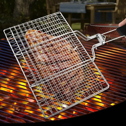 Edelstahl BBQ Grillkorb mit Antihaft-Gitter – Perfekt für Fleisch, Gemüse & Steak | Wiederverwendbare Grillmatte