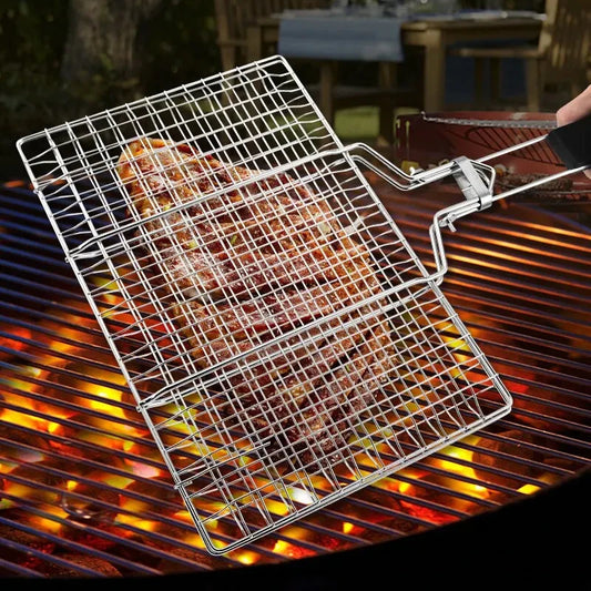 Edelstahl BBQ Grillkorb mit Antihaft-Gitter – Perfekt für Fleisch, Gemüse & Steak | Wiederverwendbare Grillmatte