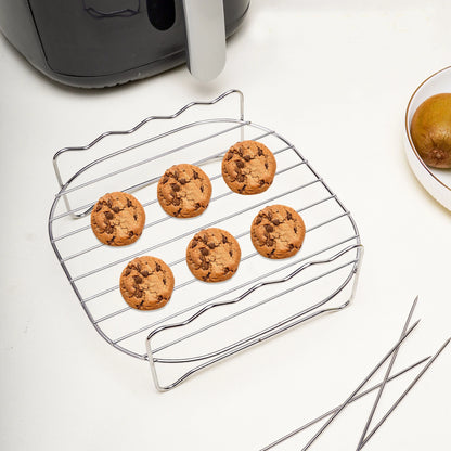 Doppelschichtiges Airfryer-Gestell – Rostfreier Edelstahl-Grillrost für Heißluftfritteusen, Mehrzweck-Zubehör
