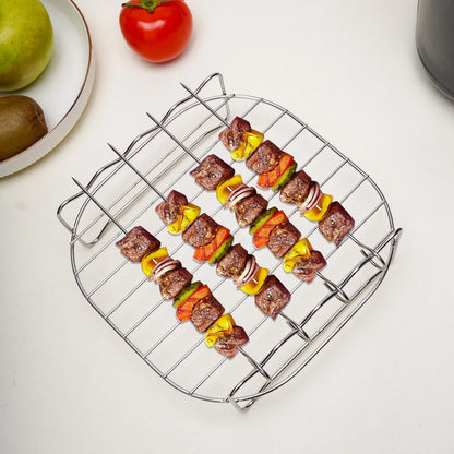 Doppelschichtiges Airfryer-Gestell – Rostfreier Edelstahl-Grillrost für Heißluftfritteusen, Mehrzweck-Zubehör