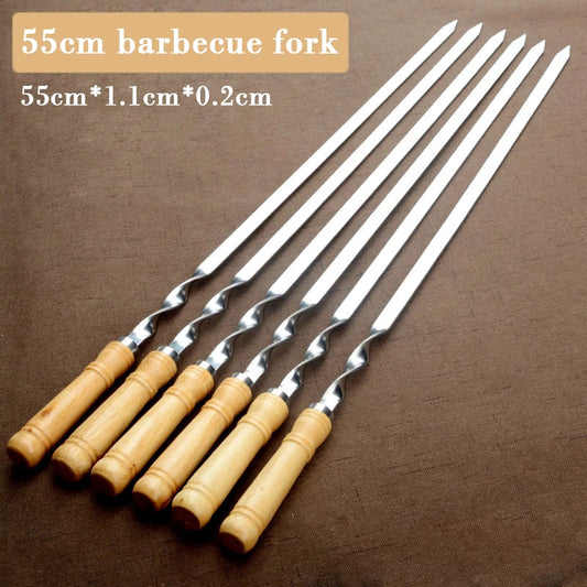 BBQ Spieße 55 cm aus Edelstahl – 6er Set mit Holzgriff für Grill & Camping