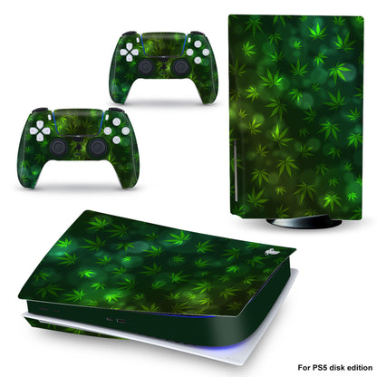Green Leaves – Vinyl Skin für PS5 Disk Edition | Urban Style mit Leaf-Muster 🌌