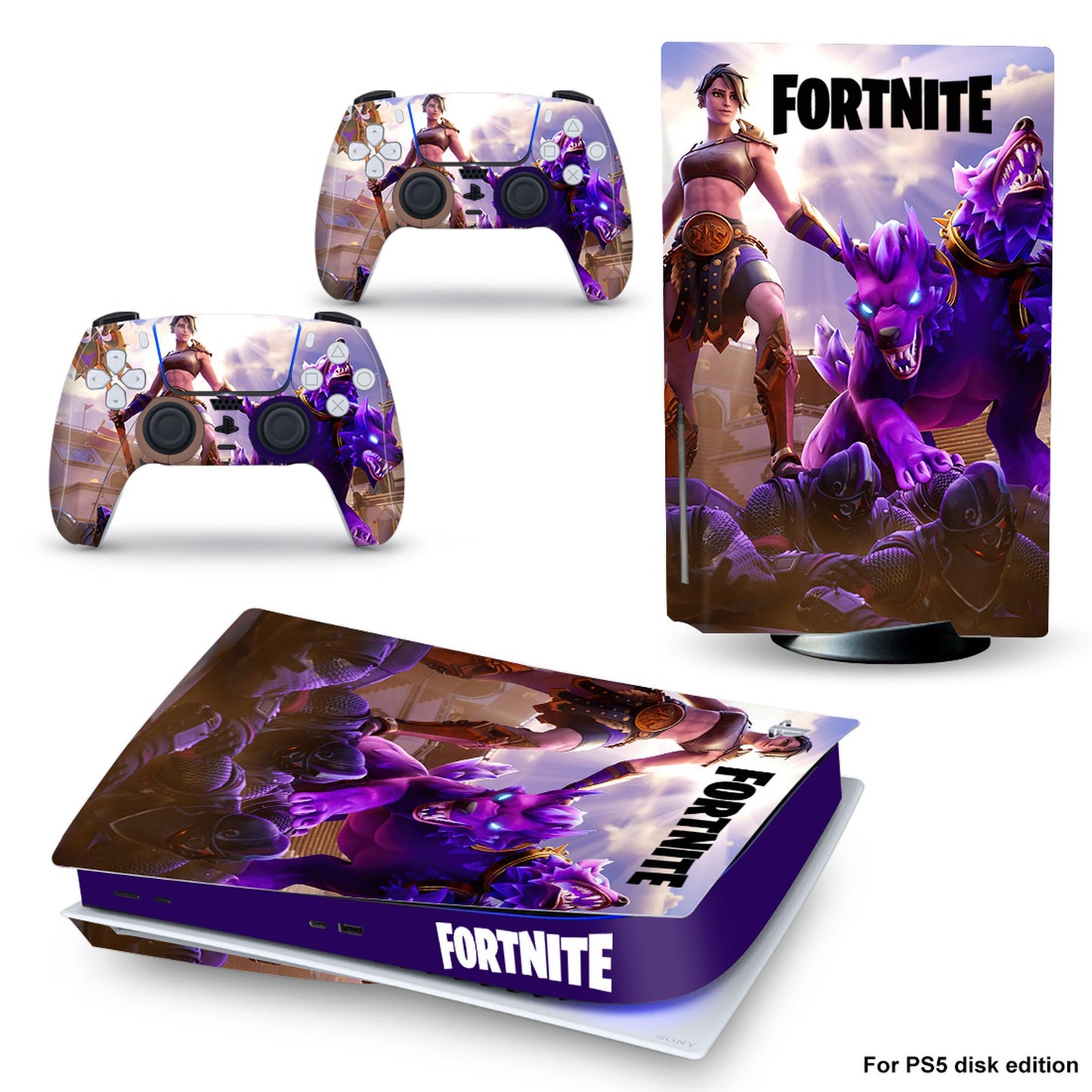 Fortnite Warrior & Wolf – Vinyl Skin für PS5 Disk Edition | Epischer Look in Lila-Power ⚔️